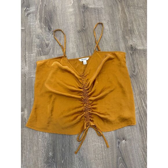 Nine West Women's Light Bronze Strappy V-Neck Ruched Drawstring‎ Tank Top Large - Picture 1 of 4